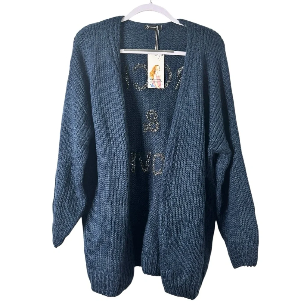 Rock & Love Women's Blue Cardigan Size Small Oversized Warm & Comfy Blue & Black - Picture 4 of 13